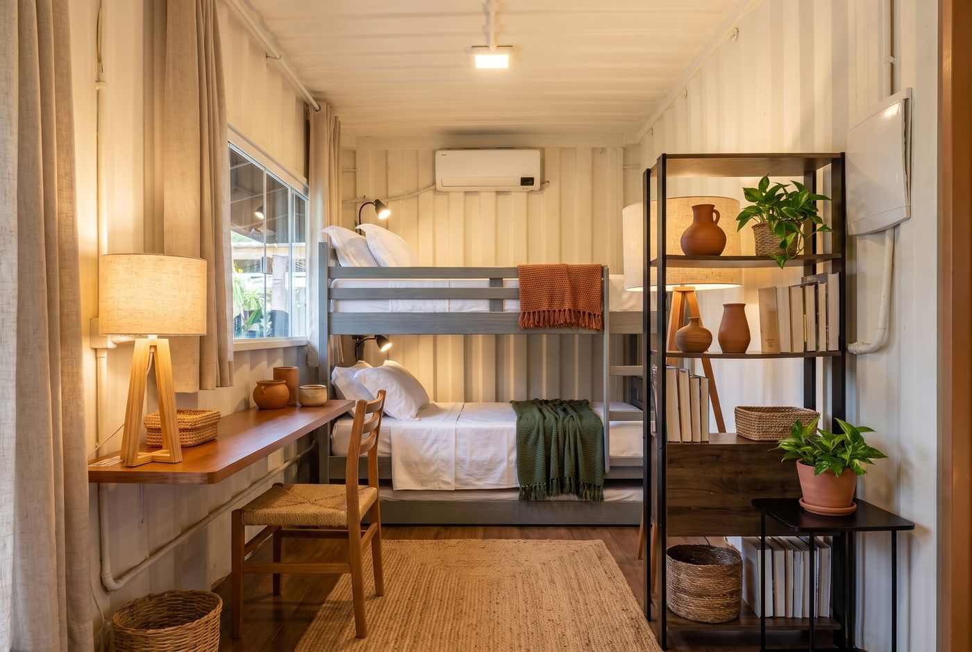 A sala-quarto do quarto B: as mesmas peças e as mesmas cores da foto F-03, do capítulo 2, com os lados trocados. Imagem conceitual gerada por IA.
